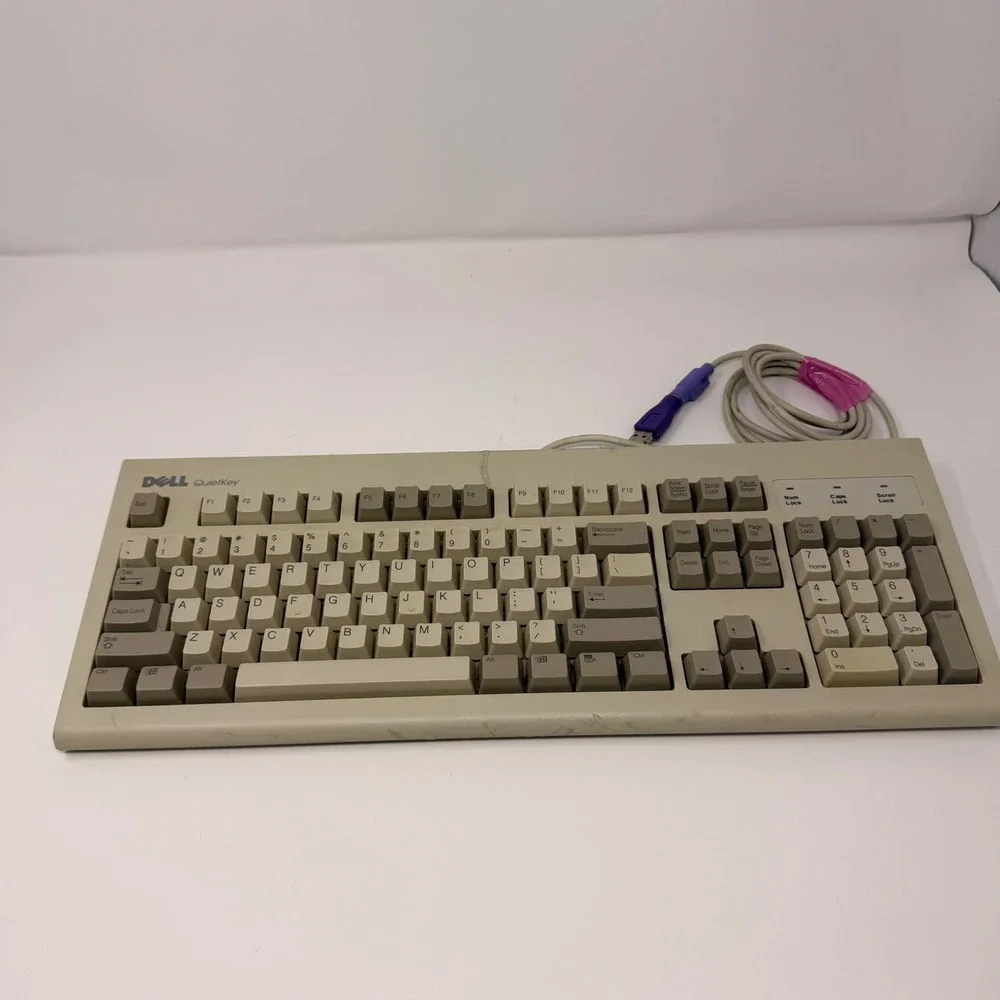 Vtg Dell QuietKey RT7D5JTW Keyboard PS/2 Mechanical Grey/Beige Clicky Untested